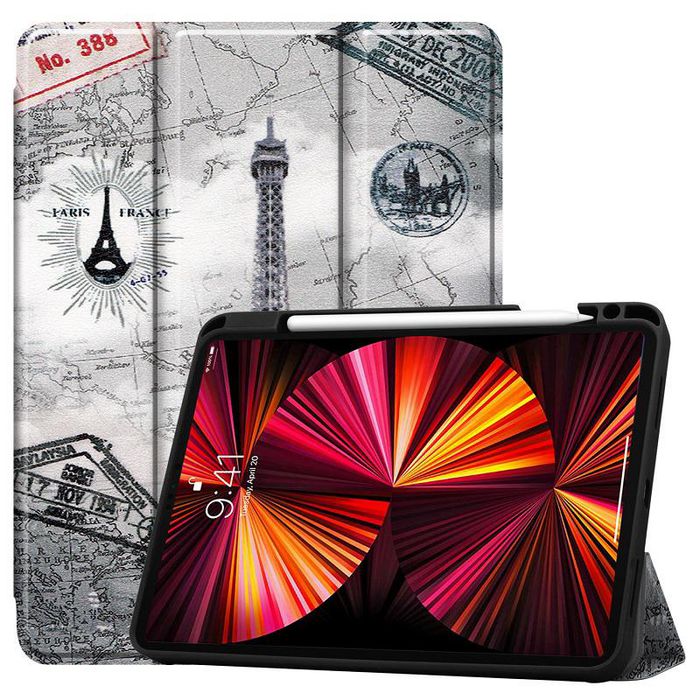 CoreParts Cover for iPad Pro 11" 1/2/3 Gen (2018-2021) Tri-fold Caster TPU Cover Built-in S Pen Holder with Auto Wake Function - Eiffel Tower Style - W126439194