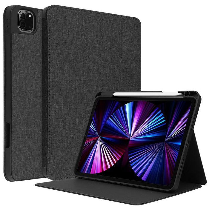 CoreParts Cover for iPad Pro 11" 1/2/3 Gen (2018-2021) Cloth Bussiness Style TPU Cover with Front Support Bracket Built-in S pen Holder with Auto Wake Function - Black - W126439206