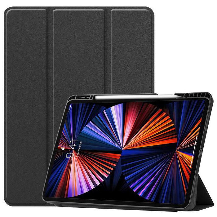 CoreParts Cover for iPad Pro 12.9" 2021 For iPad Pro 12.9" 5th Gen (2021) Tri-fold Caster TPU Cover Built-in S Pen Holder with Auto Wake Function - Black - W126439217