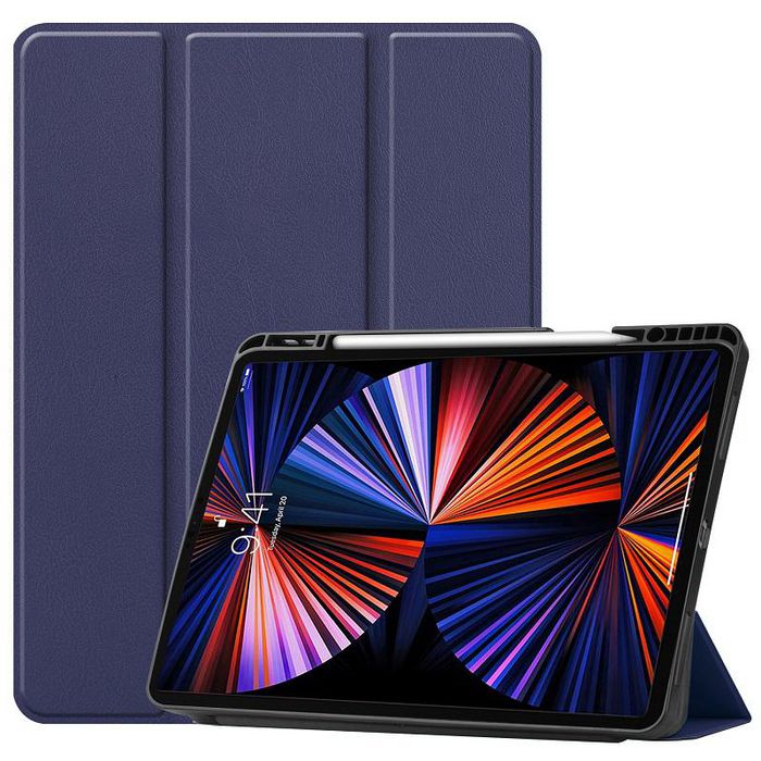 CoreParts Cover for iPad Pro 12.9" 2021 For iPad Pro 12.9" 5th Gen (2021) Tri-fold Caster TPU Cover Built-in S Pen Holder with Auto Wake Function - Dark Blue - W126439218