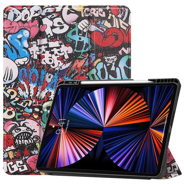 CoreParts Cover for iPad Pro 12.9" 2021 For iPad Pro 12.9" 5th Gen (2021) Tri-fold Caster TPU Cover Built-in S Pen Holder with Auto Wake Function - Graffiti Style - W126439226
