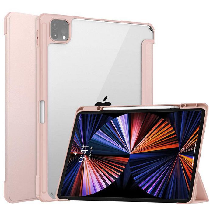CoreParts Cover for iPad Pro 12.9" 2021 For iPad Pro 12.9" 5th Gen (2021) Tri-fold Transparent TPU Cover Built-in S Pen Holder with Auto Wake Function - Rose Gold - W126439230