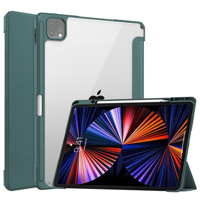 CoreParts Cover for iPad Pro 12.9" 2021 For iPad Pro 12.9" 5th Gen (2021) Tri-fold Transparent TPU Cover Built-in S Pen Holder with Auto Wake Function - Dark Green - W126439231
