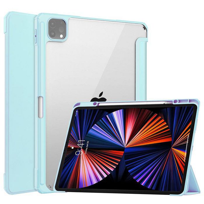 CoreParts Cover for iPad Pro 12.9" 5th Gen (2021) Tri-fold Transparent TPU Cover Built-in S Pen Holder with Auto Wake Function - Sky Could Blue - W126439232