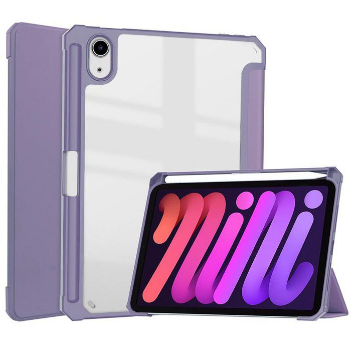 CoreParts Cover for iPad Mini 6 2021 for iPad Mini 6 (2021) Tri-fold Transparent TPU Cover Built-in S Pen Holder with Auto Wake Function - Lavander Purple - W126439120