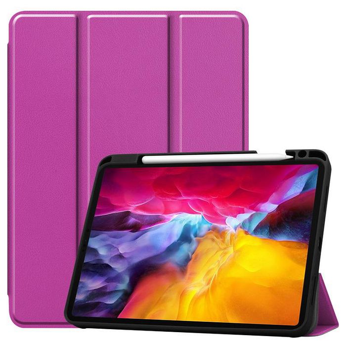 CoreParts Cover for iPad Pro 11" 1,2,3 Gen. 2018-2021, Tri-fold Caster TPU Cover Built-in S Pen Holder with Auto Wake Function - Purple - W126439187