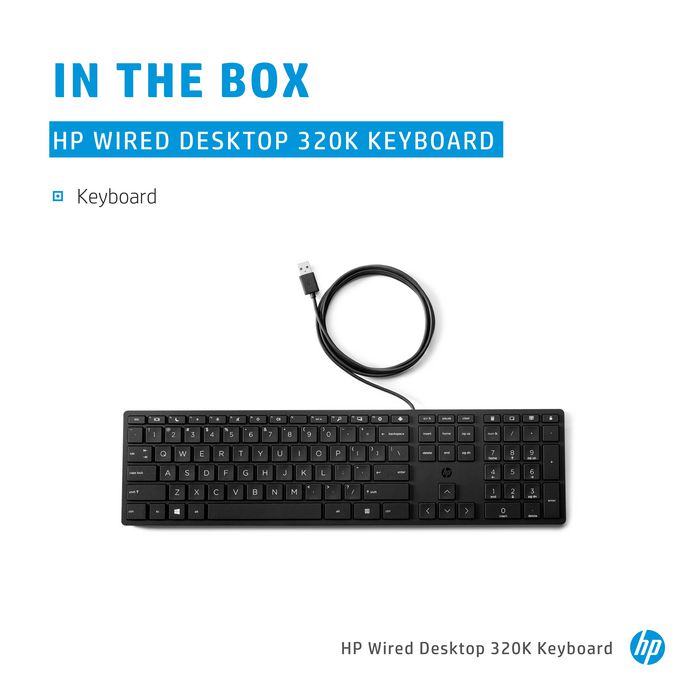 HP 320K WD KEYBOARD EUROPE 320K, Full-size (100%), USB, Used for all EU countries - W126475321