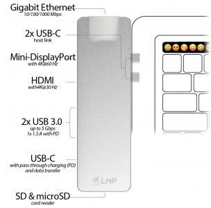 LMP USB-C Compact Dock 4K 8 Port, HDMI, Mini-DP, Eth., 2x USB 3.0, SD/microSD, USB-C, Alu., silver - W126584841