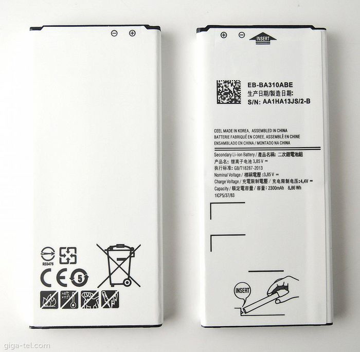 CoreParts Battery for Samsung Mobile 6.46Wh Li-ion 3.8V 1700mAh, for Galaxy A3 2016, Galaxy A3 2016 Duos LTE, Galaxy A3 2016 LTE, SM-A310, SM-A310F/DS, SM-A310Y - W124564180