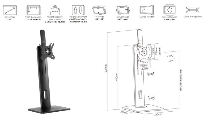 eSTUFF Ergonomic Monitor Desk Stand(Gearlab box) - W126643145