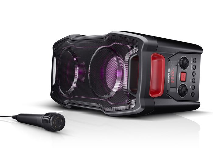 Sharp SHARP PS-929 180W High Power Portable Party Speaker Hi-Fi System with Built in Rechargeable Battery, Flashing Disco Lights & Strobe, TWS, Bluetooth, USB, Aux & Microphone – Black - W125938282