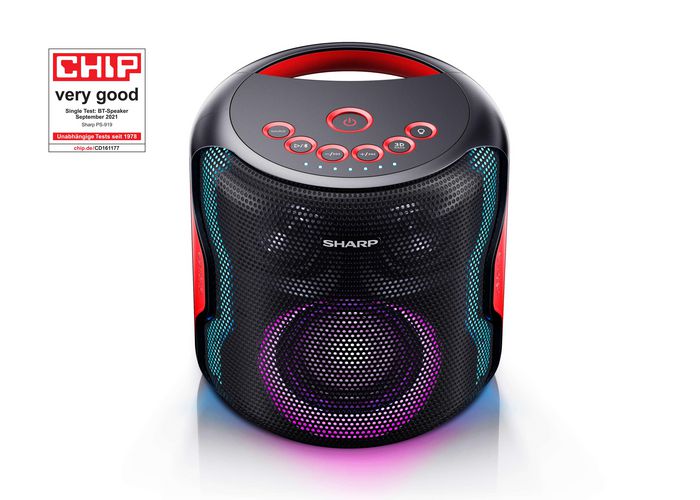 Sharp 2.1 Portable Bluetooth Party Speaker, 130 W, IPX5 waterproof, TWS to pair 2 units together, 14 h play time with built-in battery, LED flash light, Black - W125938285