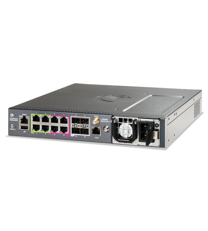 Cambium Networks cnMatrix TX2012R-P - Intelligent Ethernet PoE Switch, Cambium Sync, 8 x 1 Gbps, and 4 SFP+, Removable Power Supply (not included) - no pwr cord - W126479552