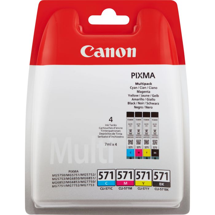 Canon CLI-571 BK/C/M/Y Ink Cartridge Multi Pack - W125280425