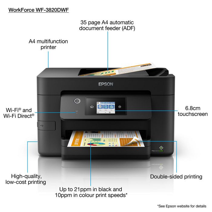 Epson Print, Scan, Copy, Fax, PrecisionCore Print Head, A4, 21ppm/10ppm, Ethernet, Wi-Fi, 8.8 kg - W125872045