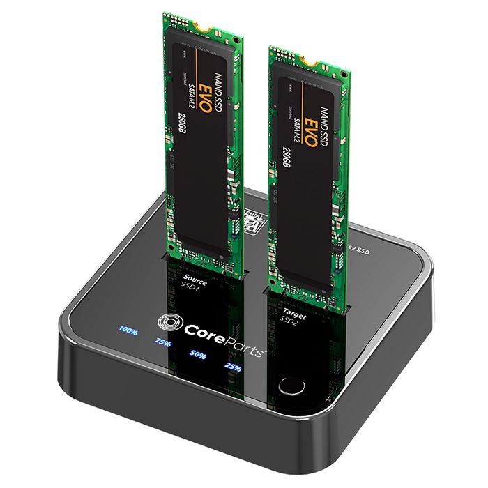 MS-CLONER-SATA, CoreParts USB3.2 Type C (10Gbps) SATA M.2 SSD cloner,  Docking Station for M.2 SATA to M.2 SATA with Clone Function- Box includes  USB-C Cable, Power Supply and user manual