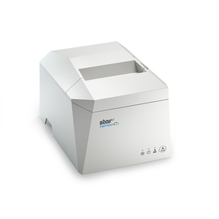 Star Micronics Thermal Receipt Printer, 80mm Wide Paper, 24VDC Internal Power Supply, Autocutter, USB-C, USB-A with AOA Android Data & Charge, Ethernet LAN, CloudPRNT, White Case, UK & EU Version - W126688905
