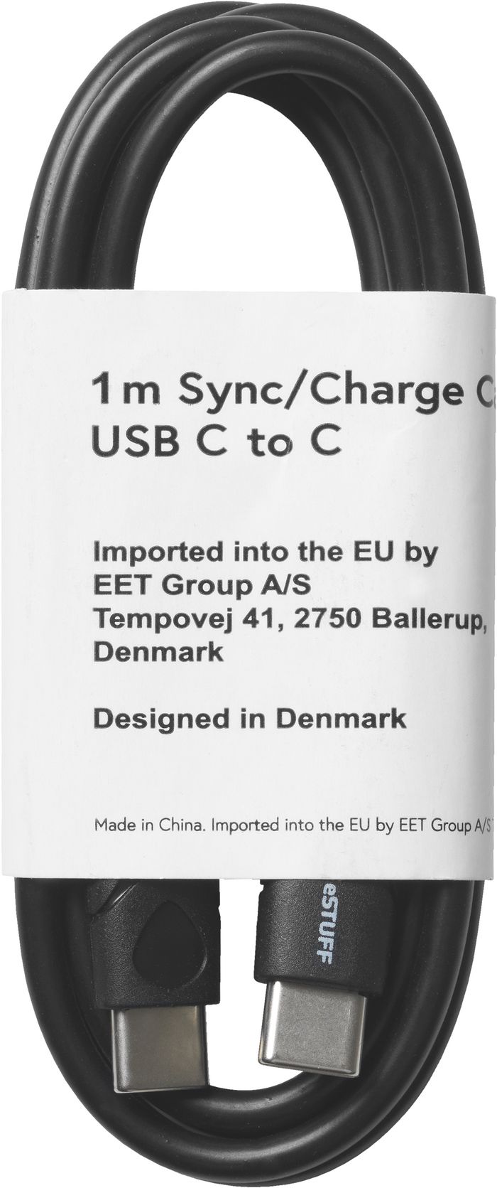 eSTUFF USB-C - C Cable 1 m Black, Bulk - W126279367