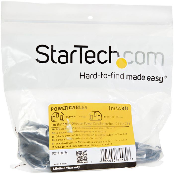 StarTech.com StarTech.com 1m (3ft) Power Extension Cord, C14 to C13, 10A 125V, 18AWG, Computer Power Cord Extension, IEC-320-C14 to IEC-320-C13 AC Power Cable Extension for Power Supply, UL Listed (PXT1001M) - W124369524