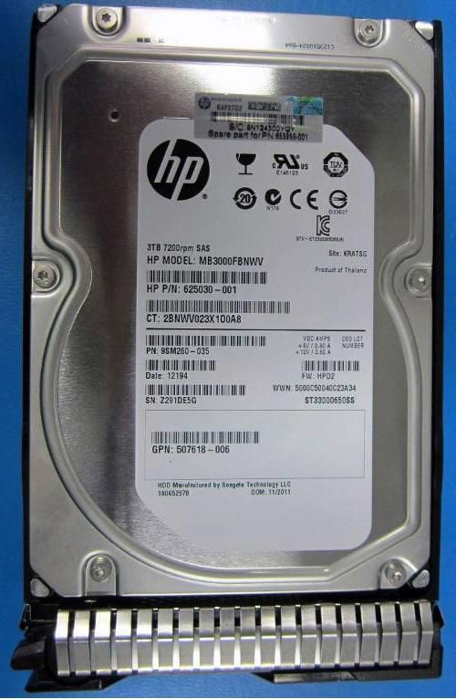 Hewlett Packard Enterprise 3TB hot-plug dual-port SAS hard disk drive - 7,200 RPM, 6Gb/sec transfer rate, 3.5-inch large form factor (LFF), Midline, SmartDrive Carrier (SC) - Not for use in MSA products - W125028066