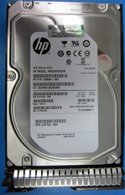 Hewlett Packard Enterprise 2TB hot-plug SATA hard disk drive - 7,200 RPM, 6Gb per second transfer rate, 3.5-inch large form factor (LFF), midline, SmartDrive carrier (SC) - Not for use in MSA products - W125292255