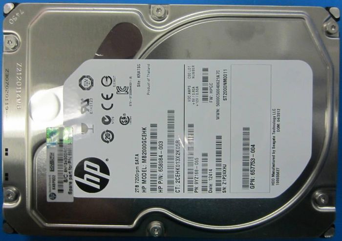 Hewlett Packard Enterprise 2TB non-hot-plug SATA hard disk drive - 7,200 RPM, 6Gb/sec transfer rate, 3.5-inch large form factor (LFF), Midline - W124628283EXC