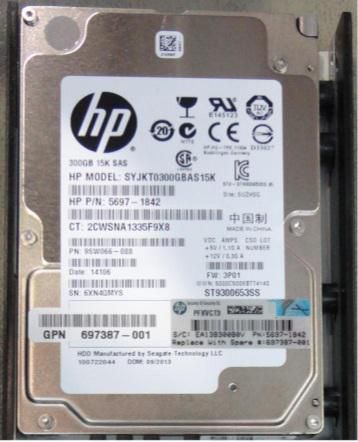 Hewlett Packard Enterprise 300GB SAS hard drive - 15,000 RPM, 2.5-inch small form factor (SFF), 6Gb/s transfer rate, 3PAR drive model SYJKT0300GBAS15K - For use with 3PAR StoreServ 7000 and M6710 enclosure - W124888363