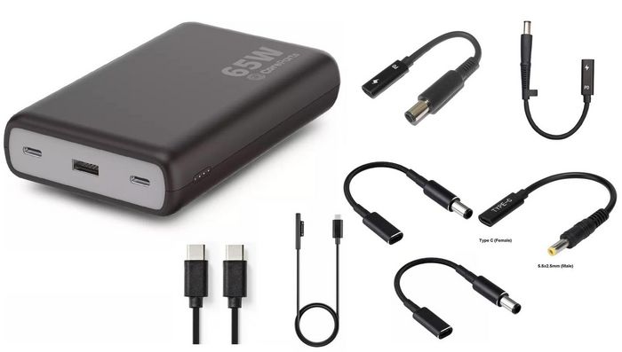 MBX-PB007, CoreParts USB-C PD65W Power bank 20.000 mAh for Laptops,  Tablets, and Mobilephones. Powerbank, USB-C Charger. Includes 7 adapters  for HP, Dell, Asus, and Toshiba laptops, tablets and mobile phones. Plugs  included