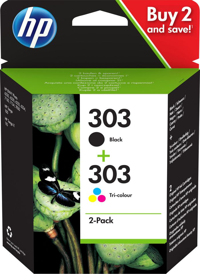 HP Pack de 2 cartouches authentiques d'encre noire/trois couleurs 303 - W124811804