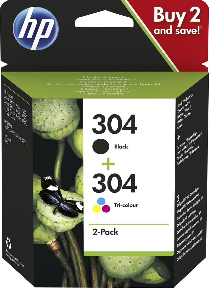 HP Pack de 2 cartouches authentiques d'encre noire/trois couleurs 304 - W125301003