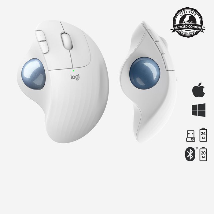 Logitech ERGO M575  Wireless Trackball Mouse , RF Wireless + Bluetooth, Alkaline, White - W125927303