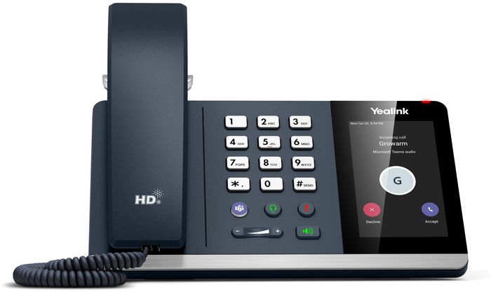 Yealink IP Phone, Full-duplex hands-free Speakerphone, 4" LCD 800 x 480 Capacitive Touch Screen, Gigabit Ethernet, PoE IEEE 802.1af, Android 9.0, Teams version - W126614728