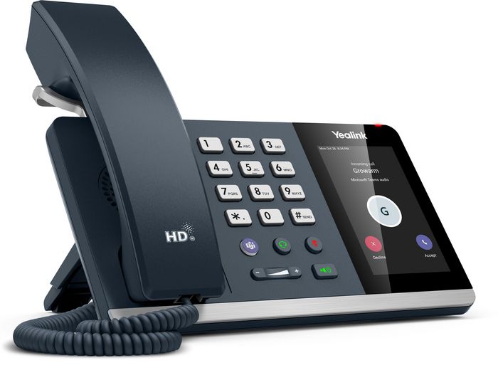 Yealink IP Phone, Full-duplex hands-free Speakerphone, 4" LCD 800 x 480 Capacitive Touch Screen, Gigabit Ethernet, PoE IEEE 802.1af, Android 9.0, Teams version - W126614728