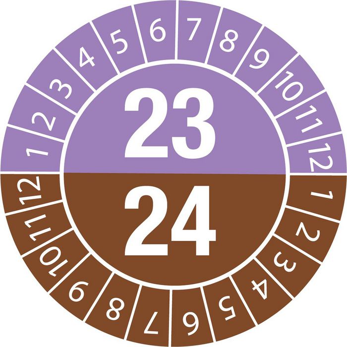 Brady Tamper-evident Inspection Date Labels  Year 23/24 White on Purple, Brown dia. 30 mm - W126056546