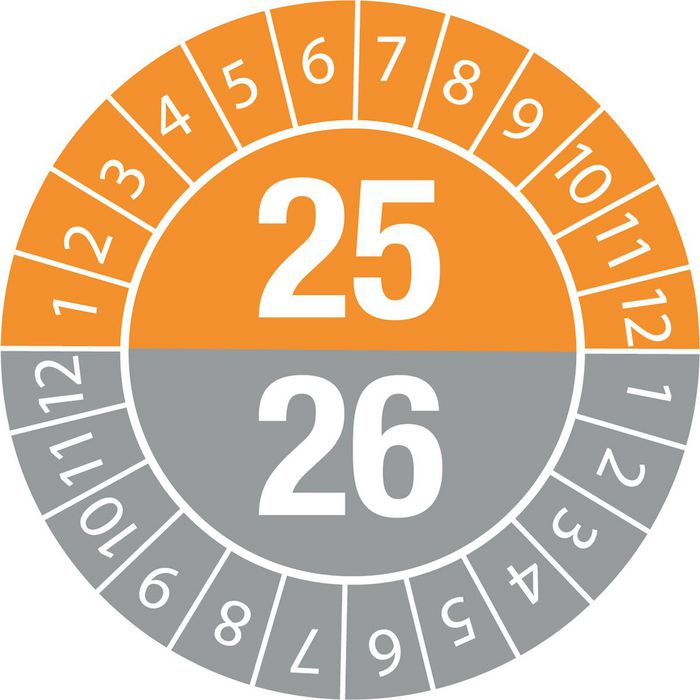 Brady Tamper-evident Inspection Date Labels  Year 25/26 White on Orange, Grey dia. 20 mm - W126056549