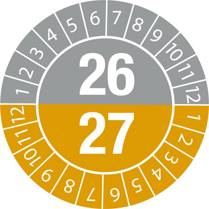Brady Tamper-evident Inspection Date Labels  Year 26/27 White on Grey, Ochre dia. 20 mm - W126056551