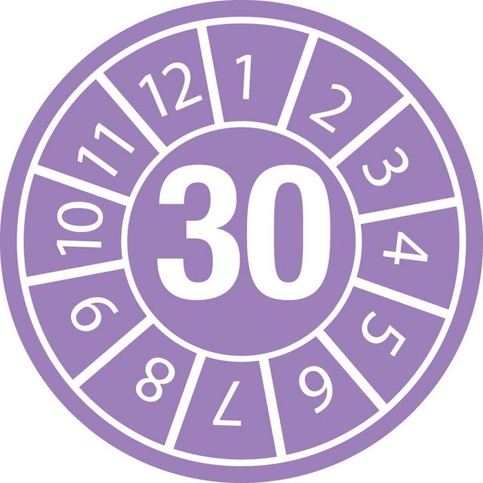 Brady Tamper-evident Inspection Date Labels  Year 30 White on Purple dia. 30 mm - W126056606