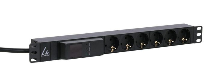 Lanview 19'' rack mount power strip, 16A with 6 x Schuko type F socket and AMP meter - W125960715