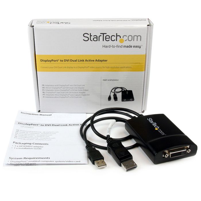 StarTech.com StarTech.com DisplayPort to DVI Adapter – Dual-Link – Active DVI-D Adapter for Your Monitor / Display - USB Powered – 2560x1600 (DP2DVID2) - W124348743