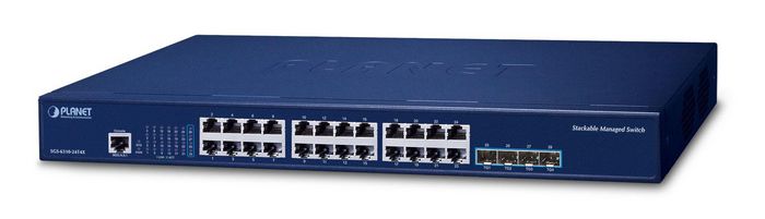 Planet Layer 3 24-Port 10/100/1000T + 4-Port 10G SFP+ Stackable Managed Switch (Hardware stacking up to 8 units, hardware-based Layer 3 IPv4/IPv6 Routing and VRRP, supports ERPS Ring) - W127015532