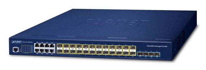 Planet Layer 3 16-Port 100/1000X SFP + 8-Port Gigabit TP/SFP combo + 4-Port 10G SFP+ Stackable Managed Switch with Dual AC Redundant Power(Hardware stacking up to 8 units, hardware-based Layer 3 IPv4/IPv6 Routing and VRRP, supports ERPS Ring) - W127015530