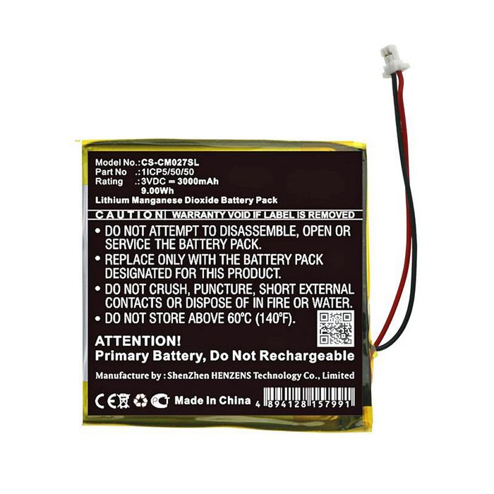 CoreParts Battery for Custom Battery Packs 9Wh Li-MnO2 3V 3000mAh Black for Custom Battery Pack Custom Battery Packs - W125990159