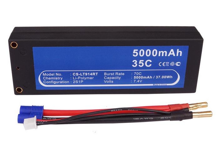 CoreParts Battery for Cars 37Wh Li-Pol 7.4V 5000mAh Hard Case Black for RC Cars LT914RT - W125989748