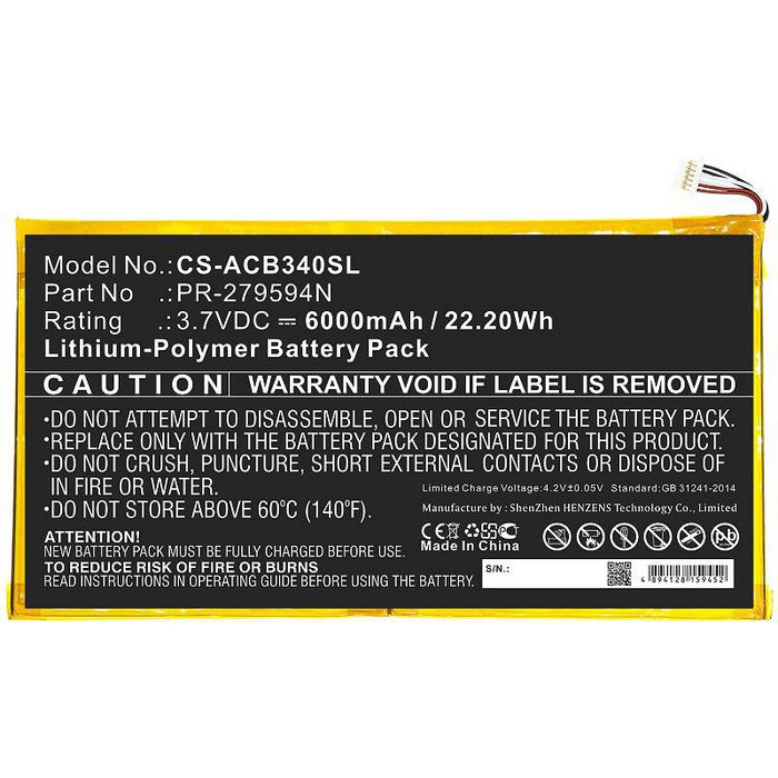 CoreParts Battery for Acer Tablet 22.20Wh Li-Pol 3.7V 6000mAh Black for Acer Tablet Iconia One 10 B3-A40 - W125994084