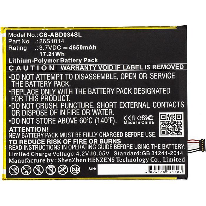 CoreParts Battery for Amazon Tablet 17.21Wh Li-Pol 3.7V 4650mAh Black for Amazon Tablet Kindle Fire 8 7 Generation, Kindle Fire 8.7, Kindle Fire HD8 8TH, L5S83A, SX0340T, SX034QT - W125994090