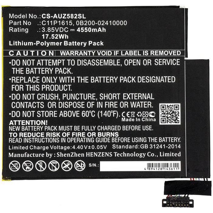 CoreParts Battery for Asus Tablet 17.52Wh Li-Pol 3.85V 4550mAh Black for Asus Tablet P00J, Zenpad Z8S, ZT582KL - W125994105