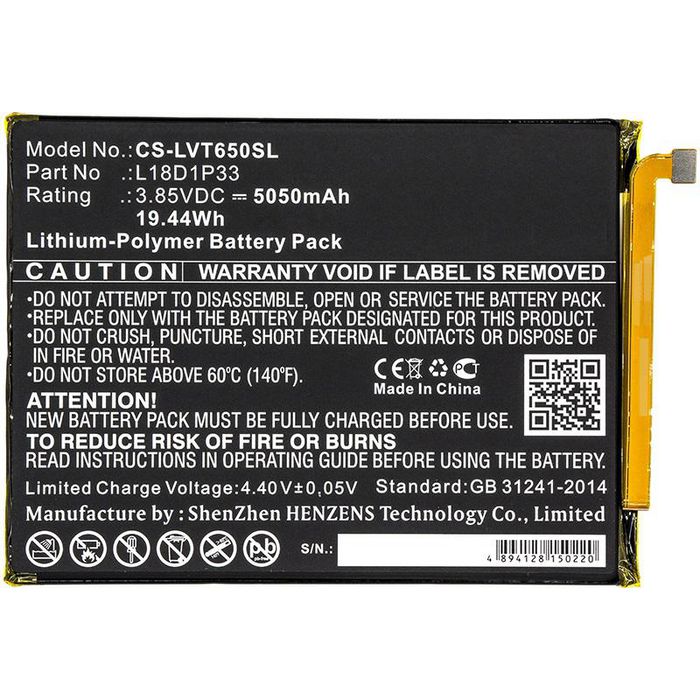 CoreParts Battery for Lenovo Tablet 19.44Wh Li-Pol 3.85V 5050mAh Black for Lenovo Tablet PB-6505M, Tab V7 - W125994137