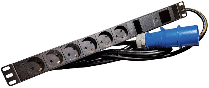 Lanview 19'' rack mount power strip, 4m, 16A with 6 x Danish type K grounded sockets - W125960710