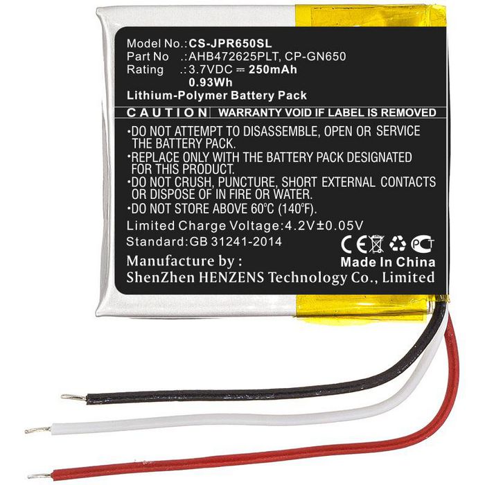 CoreParts Battery for Wireless Headset 0.93Wh Li-Pol 3.7V 250mAh Black for Jabra Wireless Headset Evolve 65 - W125994464