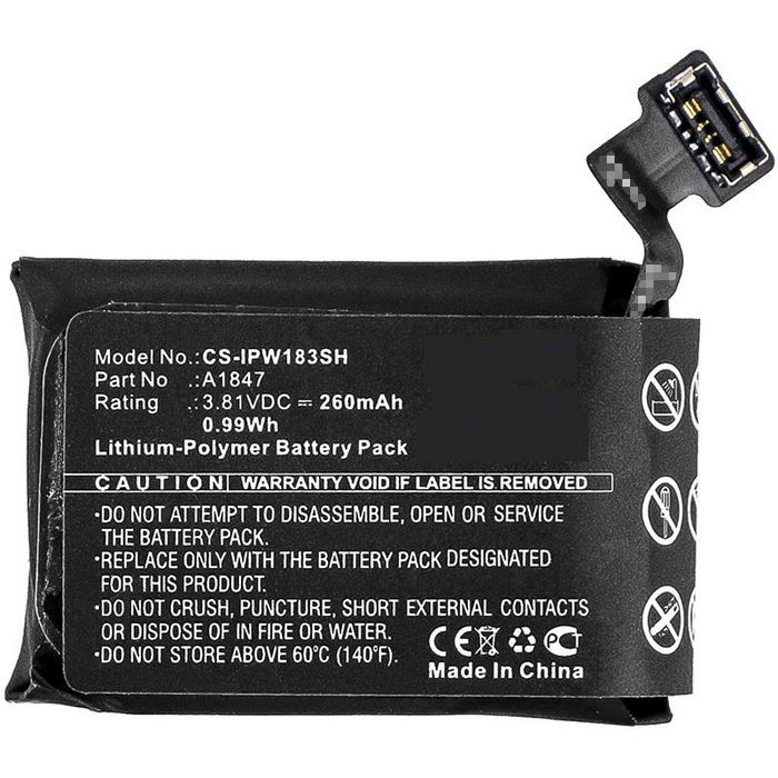 CoreParts Battery for Smartwatch 0.99Wh Li-Pol 3.81V 260mAh Black for Apple Smartwatch A1860, Watch Series 3 38mm, Watch Series 3 GPS 38mm - W125993951